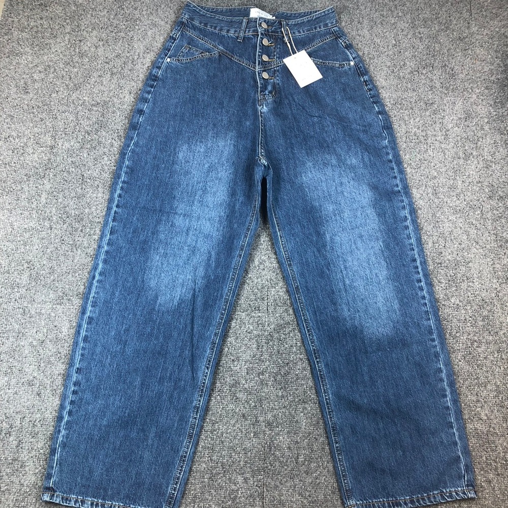 Uniq by Litz High Waisted Wide Leg Button Fly Jeans Medium Wash LP-41096 Mens M